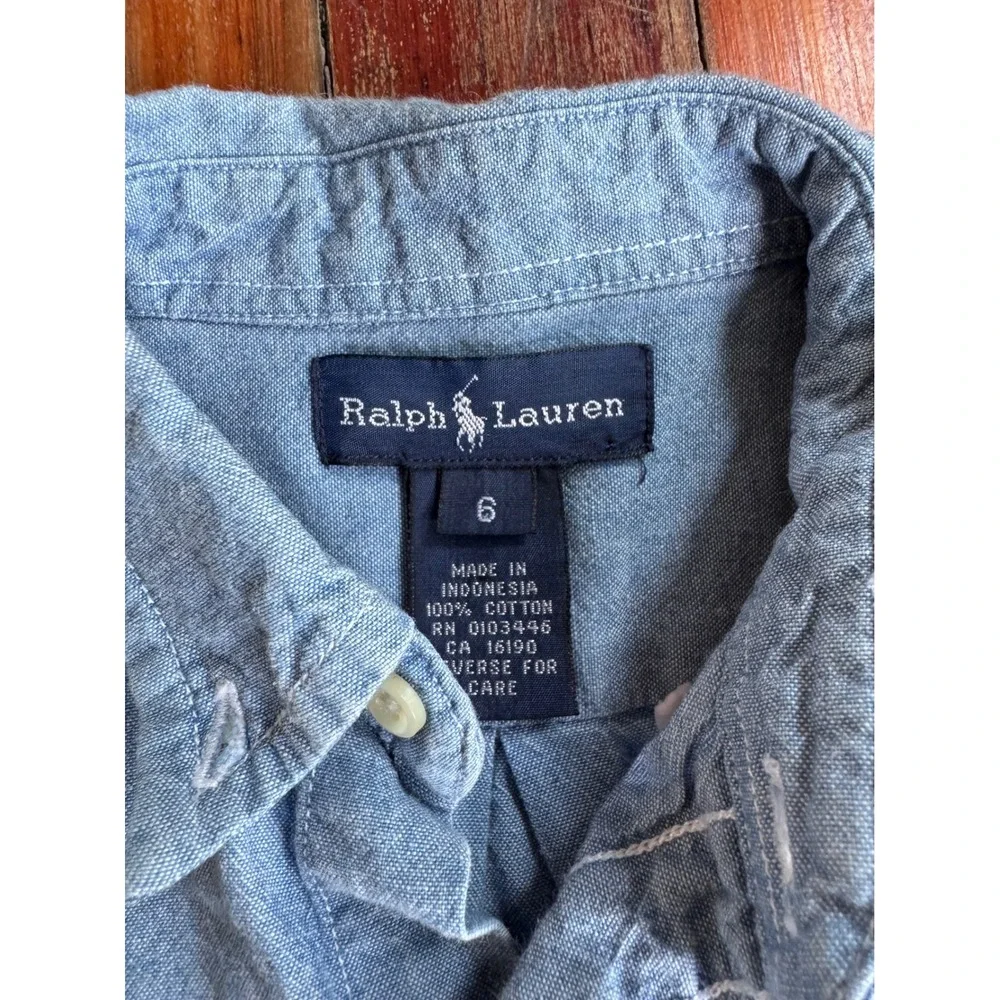 Ralph Lauren Boys Blue Chambray Oxford Button Down Shirt Size 6 Long Sleeve